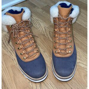 Cole Haan Zerogrand Explorer Shoe Women 8 1/2 Black Suede Lace Up Fur Trim Boots